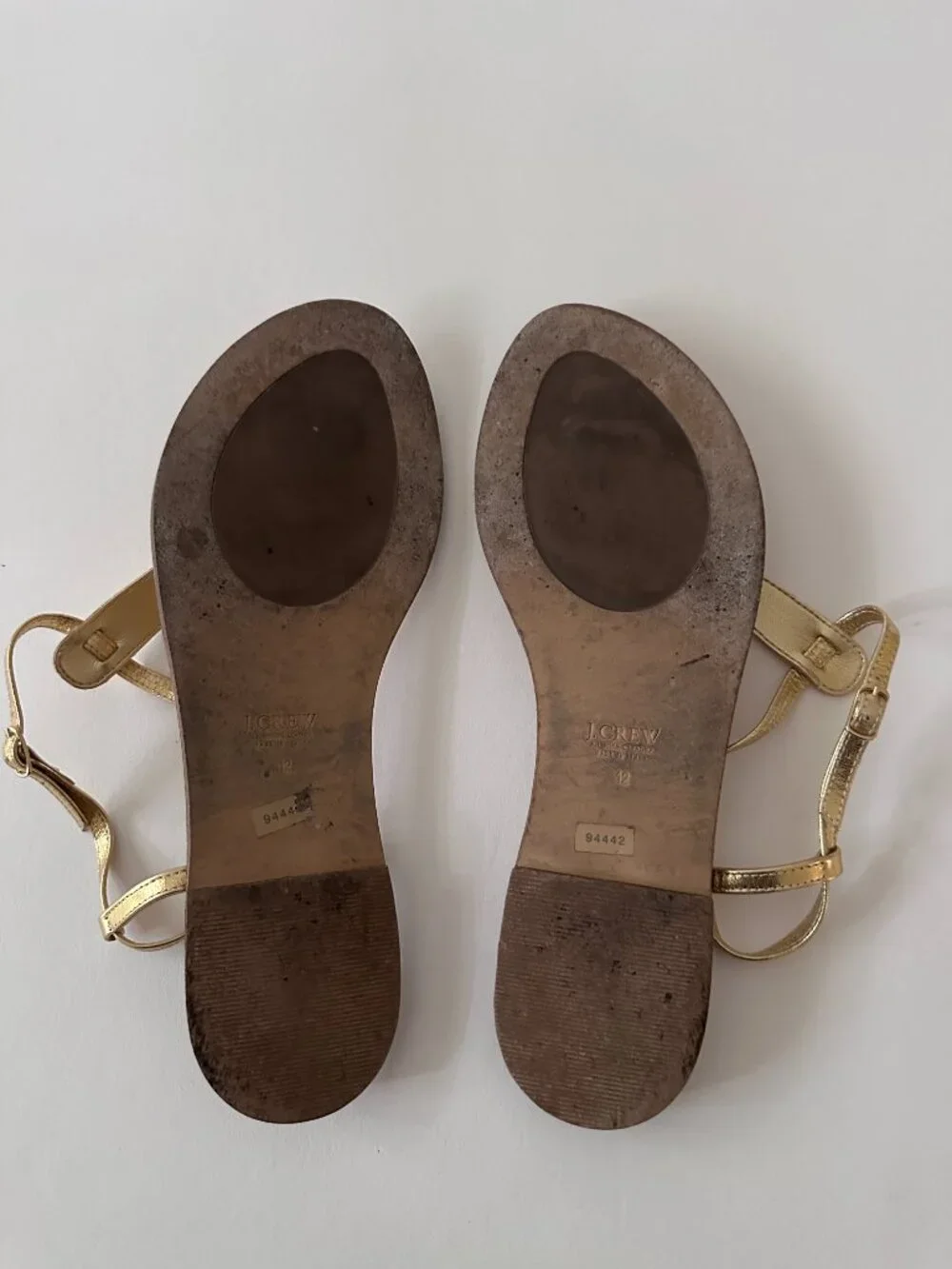 J Crew Size 12 Gold Metallic T-Strap Sandals